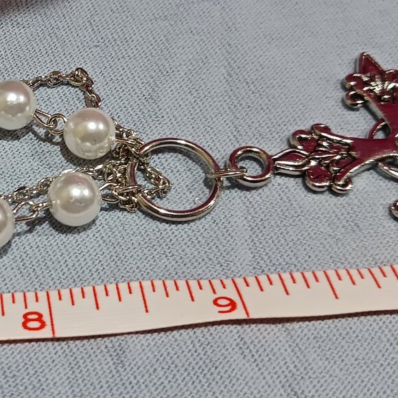 Gothic Punk Cosmic Cross Rosary Layered Choker Silver and White Necklace - Picture 5 of 14